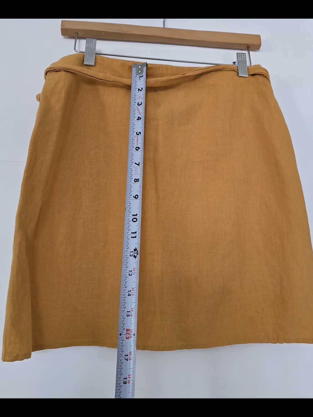Zara Mustard Yellow 100% Linen Wrap Mini Skirt Side Tie Size Medium - Picture 5 of 6